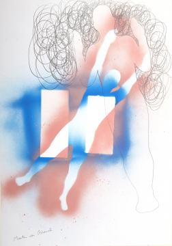 "Zwei Silhouetten, zwei Rechtecke, 2018" | Zeichnung | 2019 | Martin von Ostrowski Sprühlack, Grafit auf Papier | 42 x 29,7 cm gerahmt mit Passepartout und Holzrahmen