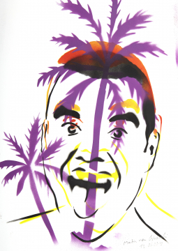 "Selbst mit zwei Palmen, 13.08.2019" | Zeichnung | 2019 | Martin von Ostrowski Sprühlack auf Papier | 42 x 29,7 cm gerahmt mit Passepartout und Holzrahmen