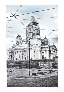 ONE DAY | HELSINKI No21 | Ralf Wehrle und Uwe Frank Mixed Media - Fine - Art - Print mit Kreide ca. 40 x 60 cm | gerahmt 60 x 80  Unikat | signiert