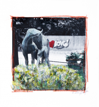 ONE DAY | HELSINKI No26 | Ralf Wehrle und Uwe Frank Mixed Media - Fine - Art - Print mit Kreide ca. 16,5x16,5 cm | gerahmt 30x30 cm mit Passepartout und Holzrahmen  Original | Unikat | signiert