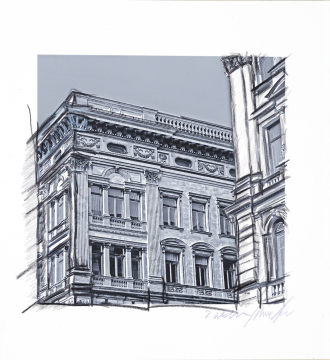 ONE DAY | HELSINKI No27 | Ralf Wehrle und Uwe Frank Mixed Media - Fine - Art - Print mit Kreide ca. 16,5x16,5 cm | gerahmt 30x30 cm mit Passepartout und Holzrahmen  Original | Unikat | signiert