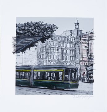 ONE DAY | HELSINKI No29 | Ralf Wehrle und Uwe Frank Mixed Media - Fine - Art - Print mit Kreide ca. 16,5x16,5 cm | gerahmt 30x30 cm mit Passepartout und Holzrahmen  Original | Unikat | signiert