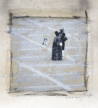 ONE DAY | HELSINKI No31 | Ralf Wehrle und Uwe Frank Mixed Media - Fine - Art - Print mit Kreide ca. 16,5x16,5 cm | gerahmt 30x30 cm mit Passepartout und Holzrahmen  Original | Unikat | signiert