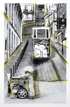 ONE DAY | LISSABON No 14 | Ralf Wehrle und Uwe Frank  Mixed Media - Fine - Art - Print mit Kreide 40 x 60 cm | gerahmt 60 x 80  Unikat | signiert