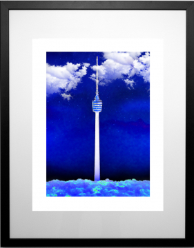 Stuttgart Fernsehturm - blue | 15x20  | Ralf Wehrle und Uwe Frank gerahmt 24x30 cm | Fine-Art-Print | Foto-Grafik | mit Passepartout und Holzrahmen weiss oder schwarz. 2023, Auflage 50, signiert