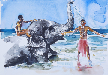 Elefantenbad, Indien | 2011 | Rinaldo Hopf Aquarell ca. 30x40 cm