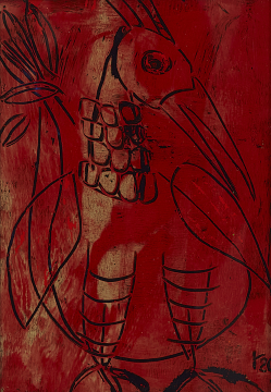 Bird | hinter Glas | Rolant de Beer Mixed Media hinter Glas 21x29,7cm gerahmt Alu-Silber-glänzend