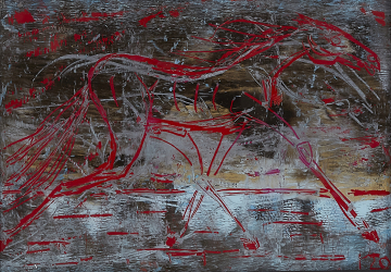 Foal | hinter Glas | Rolant de Beer Mixed Media hinter Glas 21x29,7cm gerahmt Alu-Silber-glänzend