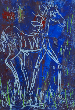 Foal No.1 | hinter Glas | Rolant de Beer Mixed Media hinter Glas 21x29,7cm gerahmt Alu-Silber-glänzend