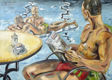 Kaffee am Pool | 50x70 cm | Öl auf Leinwand | 2012 | Jörg Rautenberg