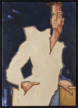 Idea Man | Nathan Richardson | Öl auf Leinwand 70x50cm mit schwarzem Schattenfugenrahmen aus Holz