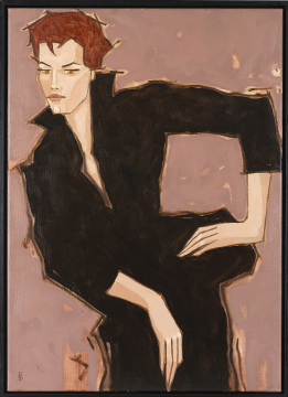Sitting Women | Nathan Richardson | Öl auf Leinwand 70x50cm mit schwarzem Schattenfugenrahmen aus Holz