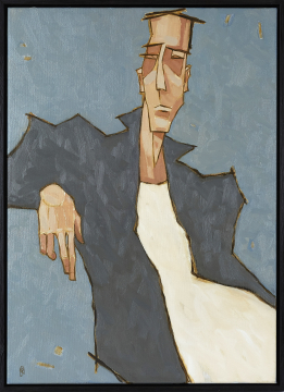 Simply Waiting | Nathan Richardson | Öl auf Leinwand 70x50cm mit schwarzem Schattenfugenrahmen aus Holz