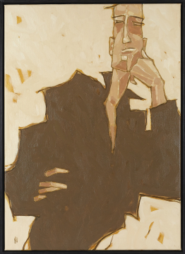Think it through | Nathan Richardson | Öl auf Leinwand 70x50 mit schwarzem Schattenfugenrahmen aus Holz