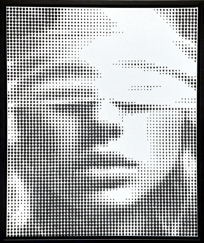 "Ohne Titel" Frau blindfolded | 2025 | Jarrad Arthur Mischtechnik auf Leinwand 60x50cm gerahmt, schwarz