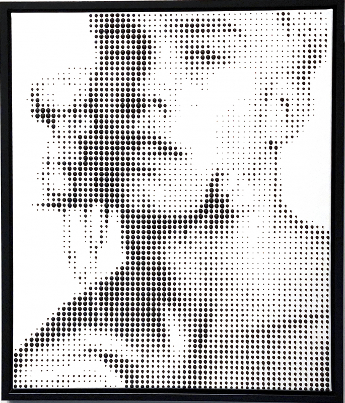 "Ohne Titel" Junge mit Rosen | 2025 | Jarrad Arthur Mischtechnik auf Leinwand 60x50cm gerahmt, schwarz