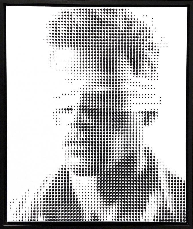 "Ohne Titel" Mann blindfolded | 2025 | Jarrad Arthur Mischtechnik auf Leinwand 60x50cm gerahmt, schwarz