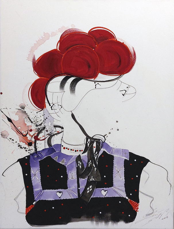 "ledige Trachtenfrau Gutachtal" | 2023 | 80x60cm | José Manuel Schloss Aquarell, Acryl auf Leinwand