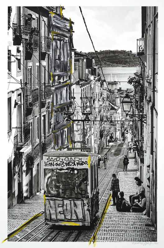 ONE DAY | LISSABON No7 | Ralf Wehrle und Uwe FrankMixed Media - Fine - Art - Print mit Kreide 40 x 60 cm | gerahmt 60 x 80  Unikat | signiert