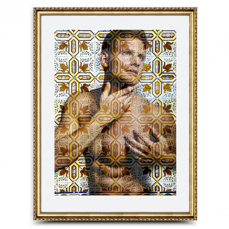 Männer mit Fassade Nr.12 | 2022 | Ralf Wehrle und Uwe Frank Fotografik | ca. DinA 3 | gerahmt DinA2  mit goldfarbenen Holzrahmen und weissem Passepartout limitiert Auflage 12, signiert