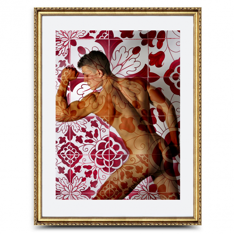 Männer mit Fassade Nr.7 | 2022 | Ralf Wehrle und Uwe Frank Fotografik | ca. DinA 3 | gerahmt DinA2  mit goldfarbenen Holzrahmen und weissem Passepartout limitiert Auflage 12, signiert