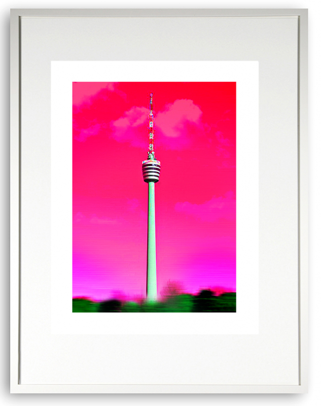Stuttgart Fernsehturm - Pink | 15x20  | Ralf Wehrle und Uwe Frank Stuttgart Fernsehturm - Pink | 15x20  | Ralf Wehrle und Uwe Frank gerahmt 24x30 cm | Fine-Art-Print | Foto-Grafik | mit Passepartout und Holzrahmen weiss oder schwarz. 2026, Auflage 50, sig
