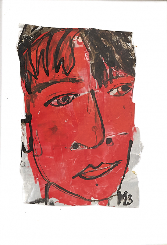 Face red | Serie yesterday I was a beercan | 20x15 | Rolant de Beer Mixed Media - Aquarell, Tusche auf Bierdosen-Alu-Weissblech ca.20x15 cm  | 40x50cim Holzrahmen gerahmt mit Passepartout