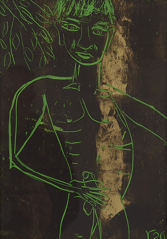 Naughty Boy | hinter Glas | Rolant de Beer Mixed Media hinter Glas 21x29,7cm gerahmt Alu-Silber-glänzend