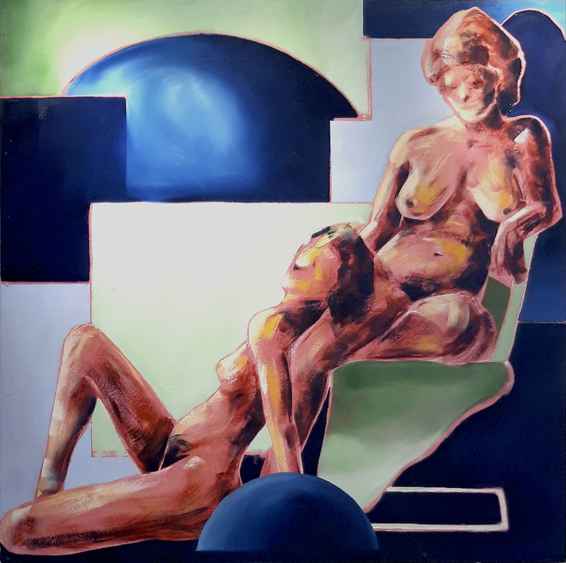 2 Frauen im Raum | 2019 | André Wendland 142x142cm | Öl auf Holz