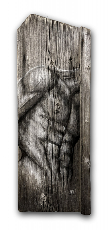 Holzbild 3 | Masculine 2020 | Joachim Strölin gemalt auf "alten" Holzpanelen ca.26x71cm