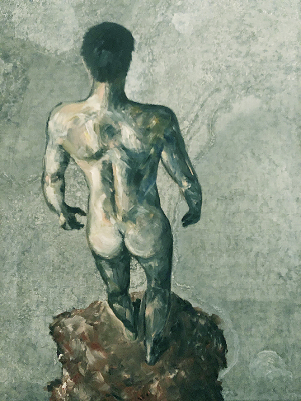 "Man on the Rock" 100x80cm | Ralph Schulz Acryl auf Metall
