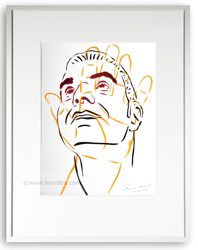 "Selbst mit Hand, 22.09.2019" | Zeichnung | 2019 | Martin von Ostrowski Sprühlack auf Papier | 42 x 29,7 cm gerahmt mit Passepartout und Holzrahmen