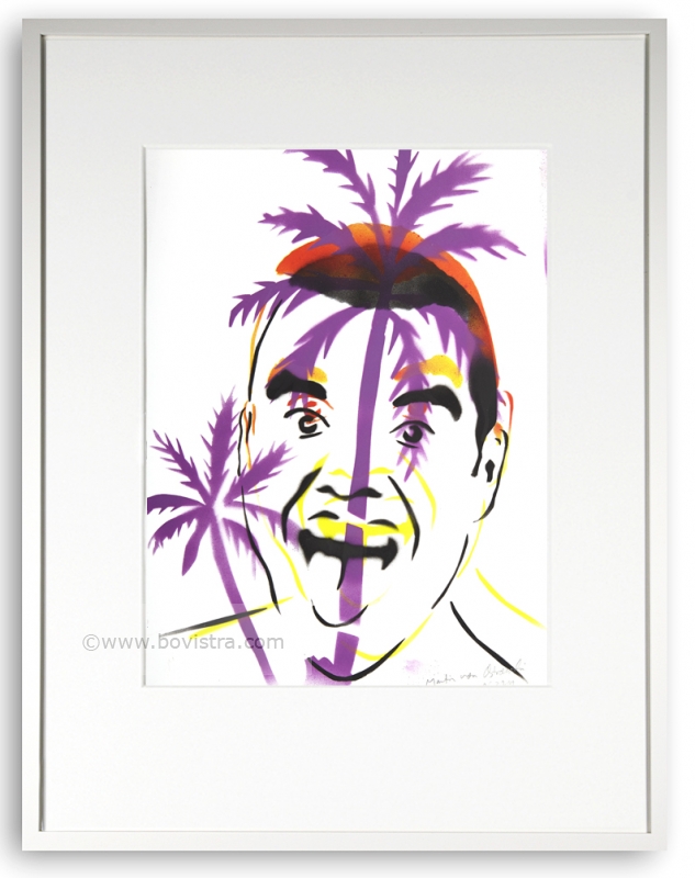 "Selbst mit zwei Palmen, 13.08.2019" | Zeichnung | 2019 | Martin von Ostrowski Sprühlack auf Papier | 42 x 29,7 cm gerahmt mit Passepartout und Holzrahmen